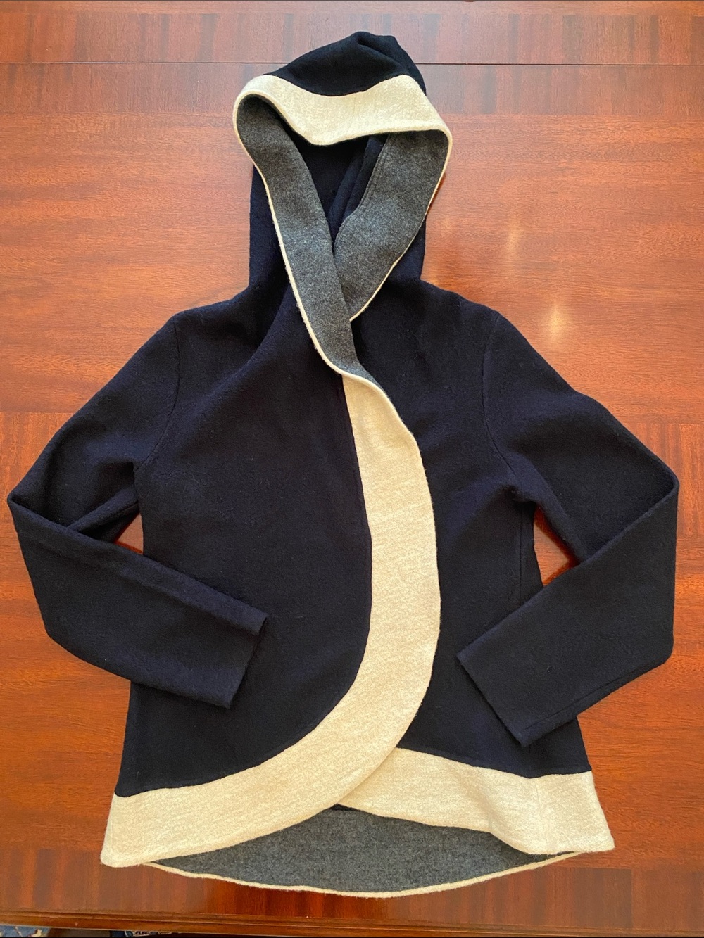 Anthropologie Rosie Neim Navy Hooded Wool Sweater Size S